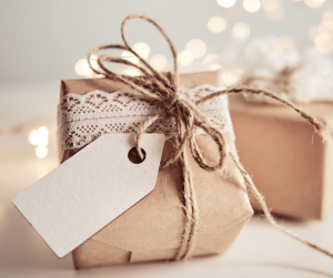 Photo of present wrapped in recycled paper