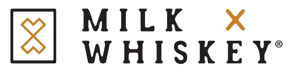 Logo that reads Milk X Whiskey