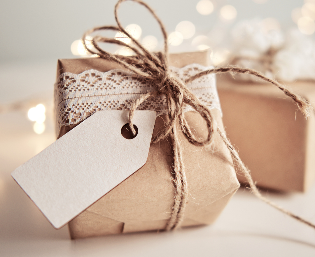 Photo of present wrapped in recycled paper