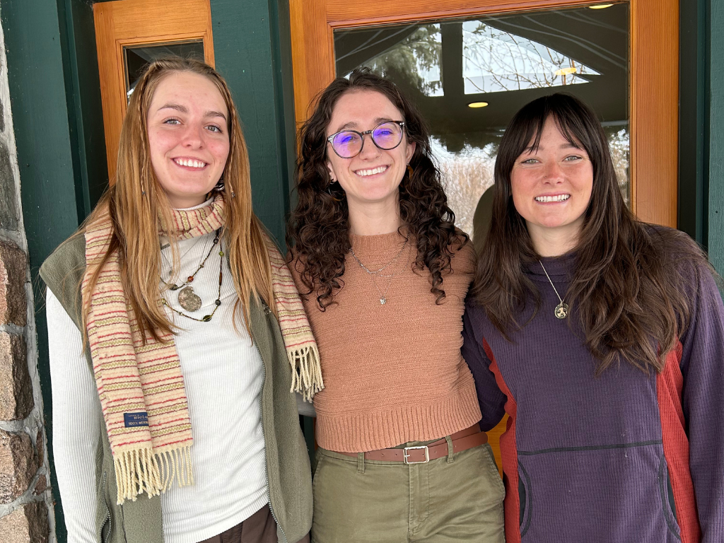 A group of three interns smiling together.